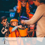 Kids trick-or-treating on Halloween.